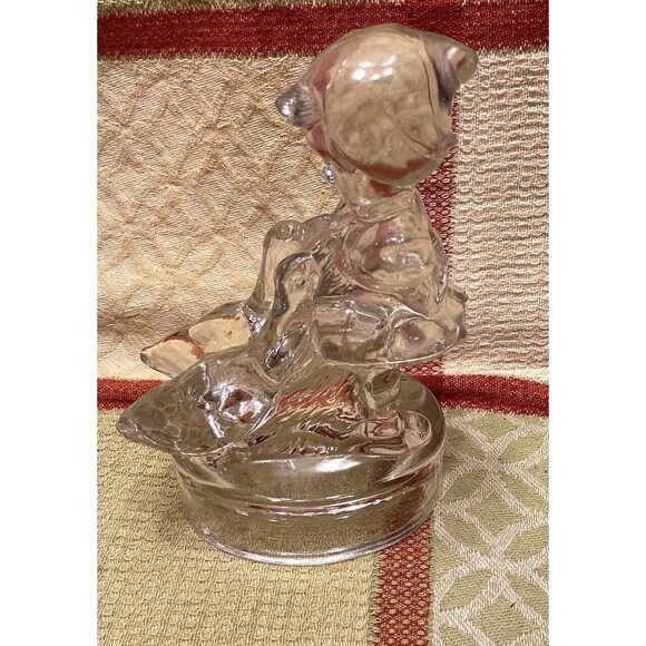 L.E. Smith Art Glass "Goose Girl " 6” Clear Figurine Decoration - Picture 1 of 10